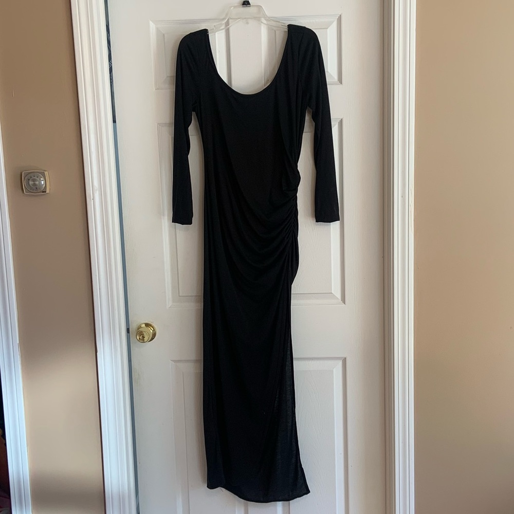 Black Long Sleeve Maxi Dress with Side Slit